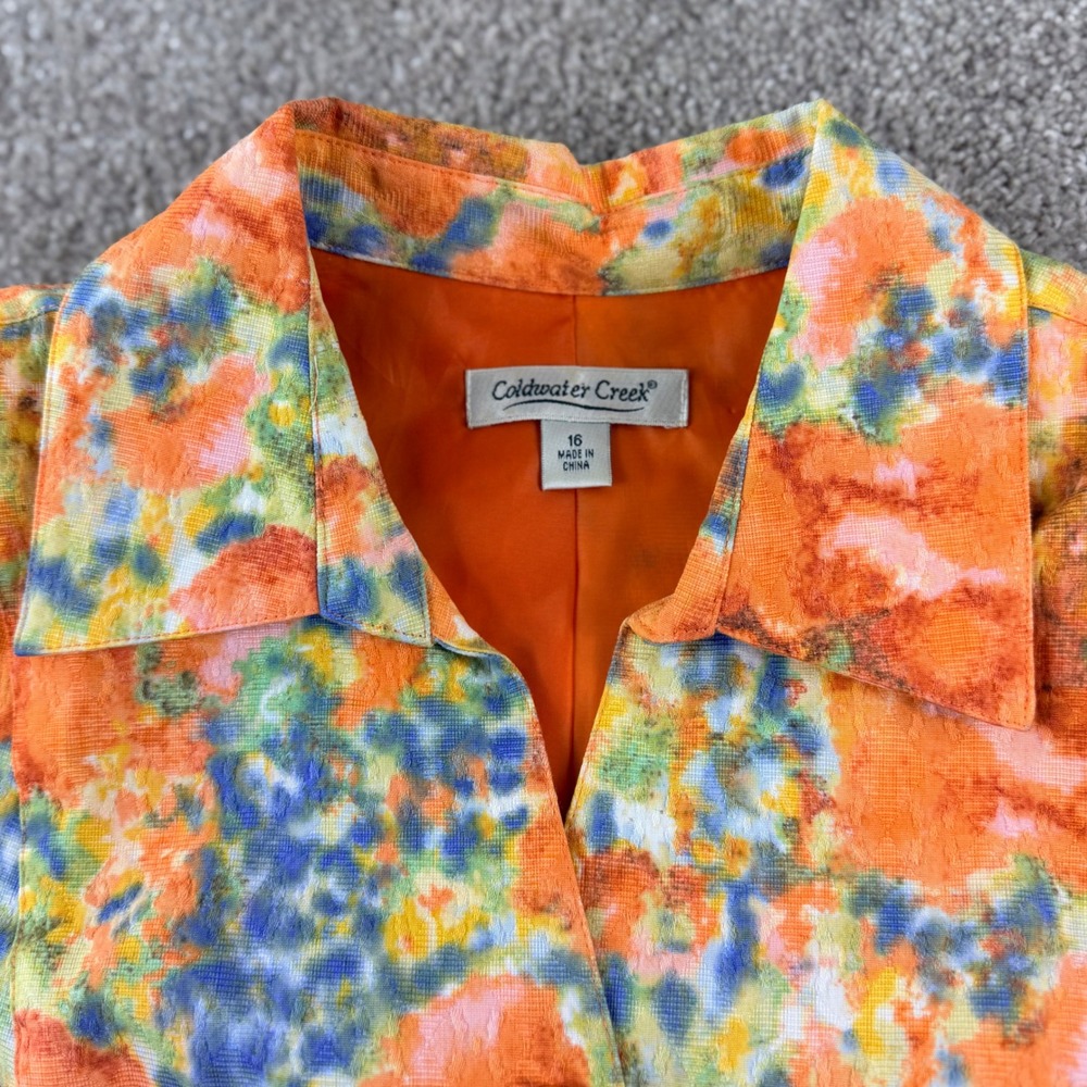 Coldwater Creek Floral Blazer Jacket Women 16 Tailored Cotton Lined Artsy Spring
